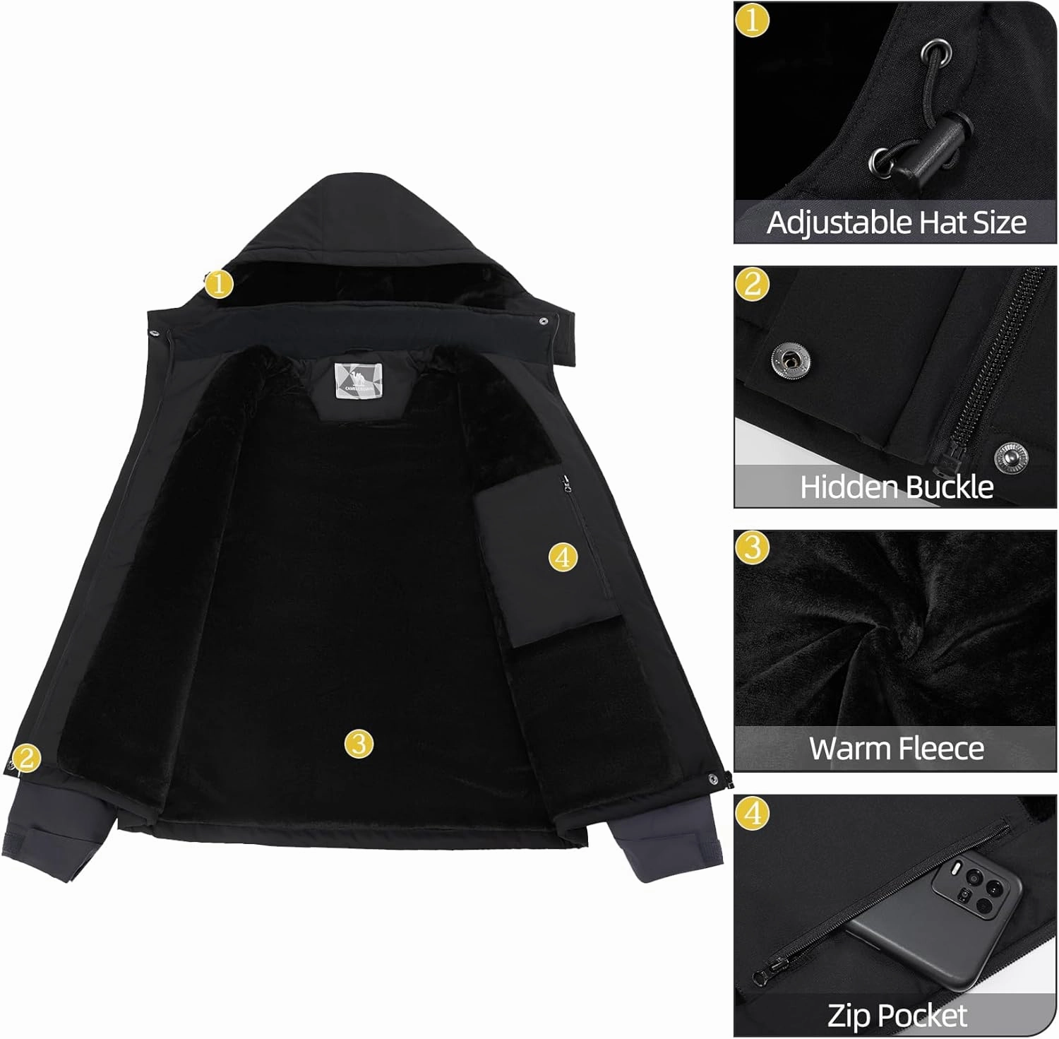 CAMEL CROWN Women's Ski Jacket Winter Snow Coat Warm Fleece Mountain Waterproof Female Jacket Snowboarding jackets