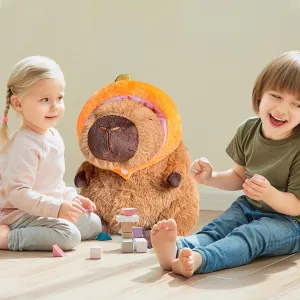 Capybara Plush Toy,35cm/13.8Inches Soft Stuffed Animal, Cute Plushie Simulation Animal, for Kids and Adults Capybara with Orange hat