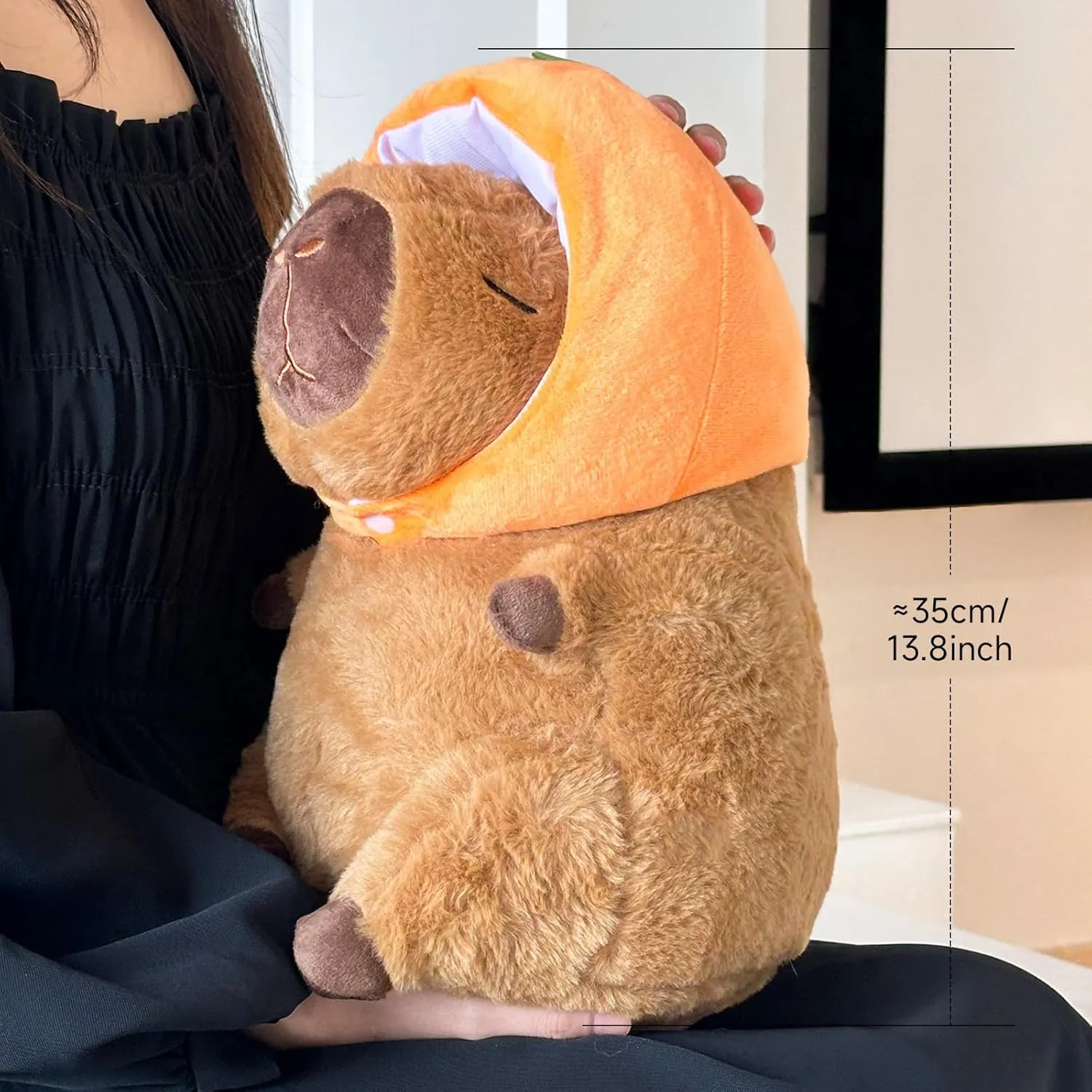 Capybara Plush Toy,35cm/13.8Inches Soft Stuffed Animal, Cute Plushie Simulation Animal, for Kids and Adults Capybara with Orange hat