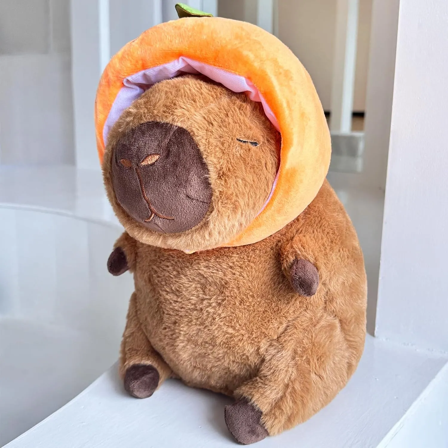 Capybara Plush Toy,35cm/13.8Inches Soft Stuffed Animal, Cute Plushie Simulation Animal, for Kids and Adults Capybara with Orange hat