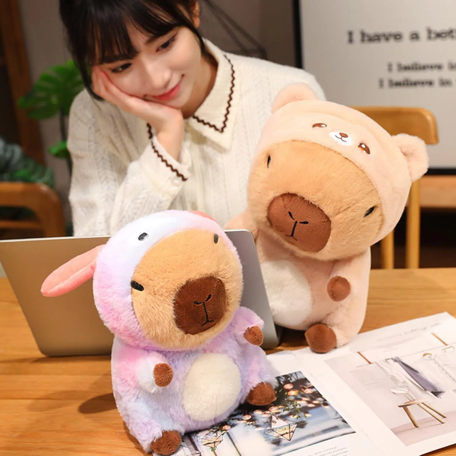 Capybara Stuffed Animal Capybara Wearing Rainbow Dog Costume Plushies Dressed as Cute Funny Plush Toys for Kids Stuffed Animals Gift for Lover 10 Inch