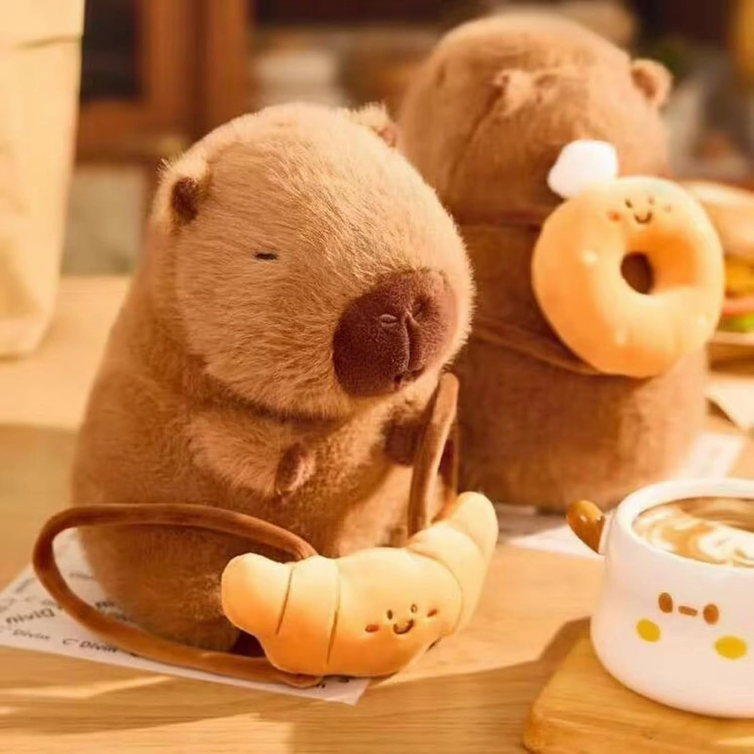 Capybara Plush with Croissant Backpack 9 inch Cute Bread Capibara Stuffed Animal Ultra Soft Plushies Toys Kawaii Gifts for Kids Brown