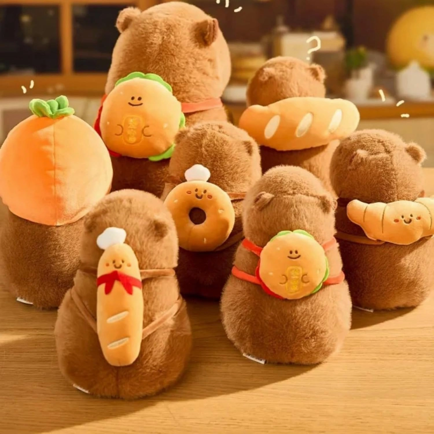 Capybara Plush with Croissant Backpack 9 inch Cute Bread Capibara Stuffed Animal Ultra Soft Plushies Toys Kawaii Gifts for Kids Brown