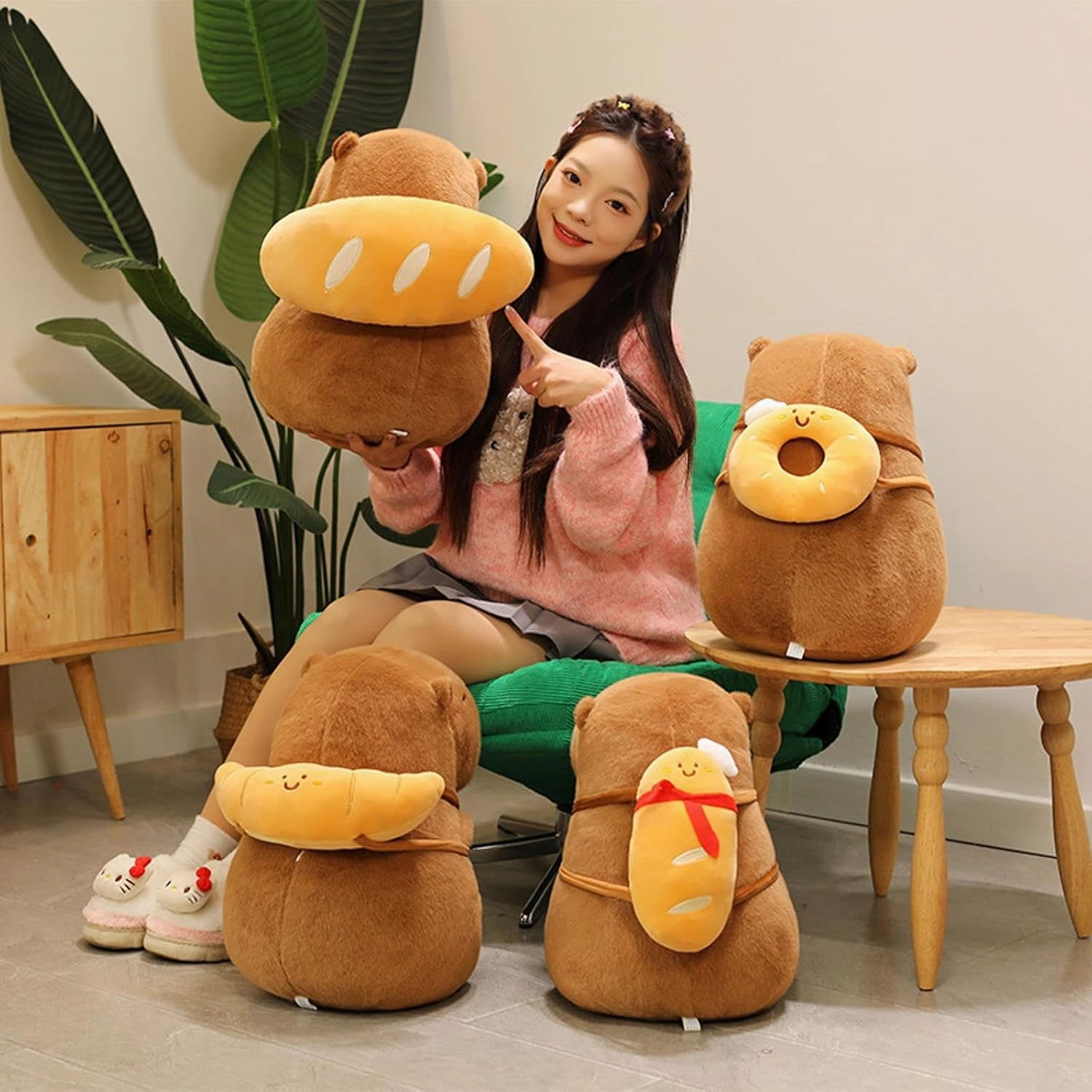 Capybara Plush with Croissant Backpack 9 inch Cute Bread Capibara Stuffed Animal Ultra Soft Plushies Toys Kawaii Gifts for Kids Brown