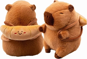 Capybara Plush with Croissant Backpack 9 inch Cute Bread Capibara Stuffed Animal Ultra Soft Plushies Toys Kawaii Gifts for Kids Brown
