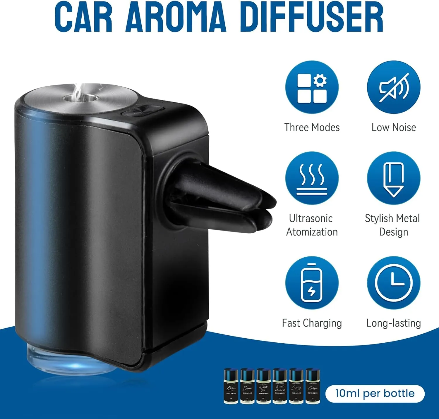 Car Air Freshener, Three Adjustable Modes Intelligent Car Aroma Diffuser, Rechargeable Car Aroma Diffuser, Black