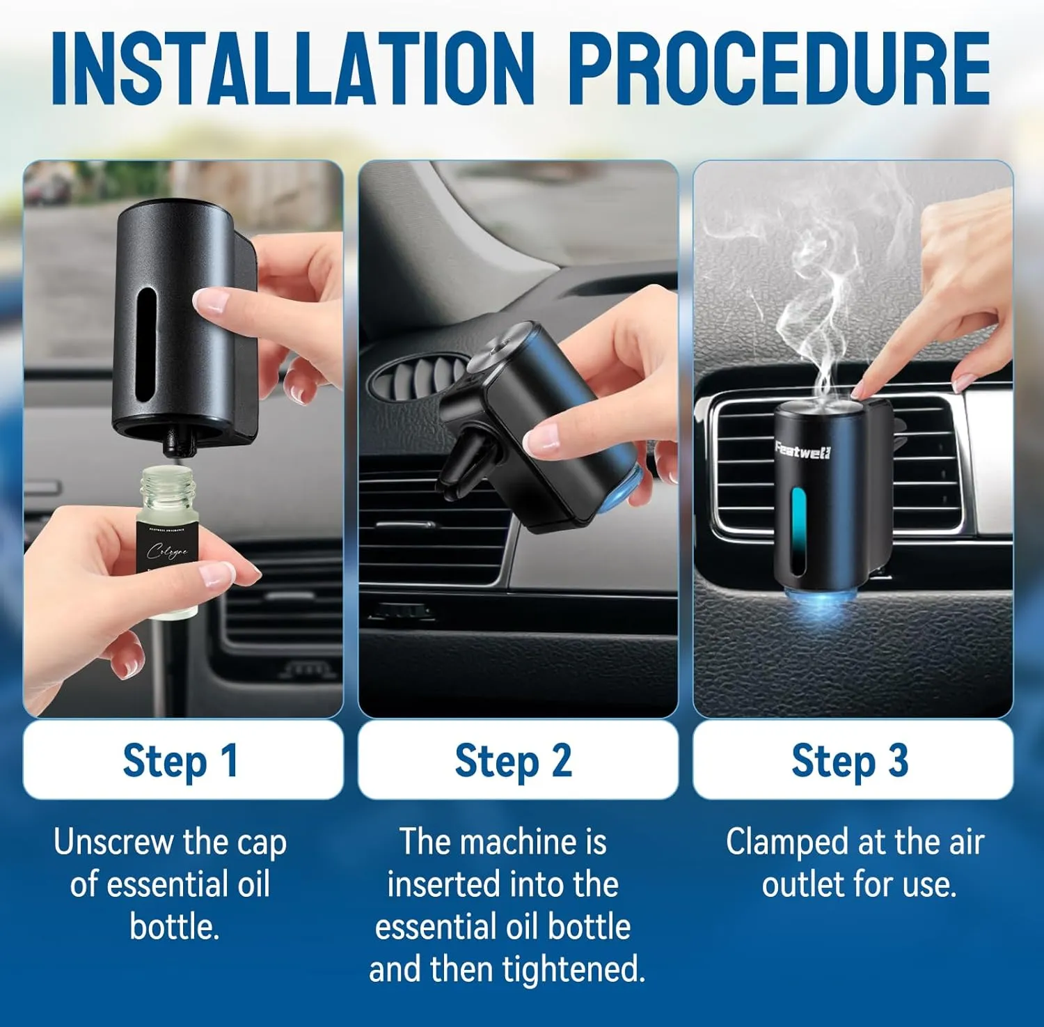 Car Air Freshener, Three Adjustable Modes Intelligent Car Aroma Diffuser, Rechargeable Car Aroma Diffuser, Black