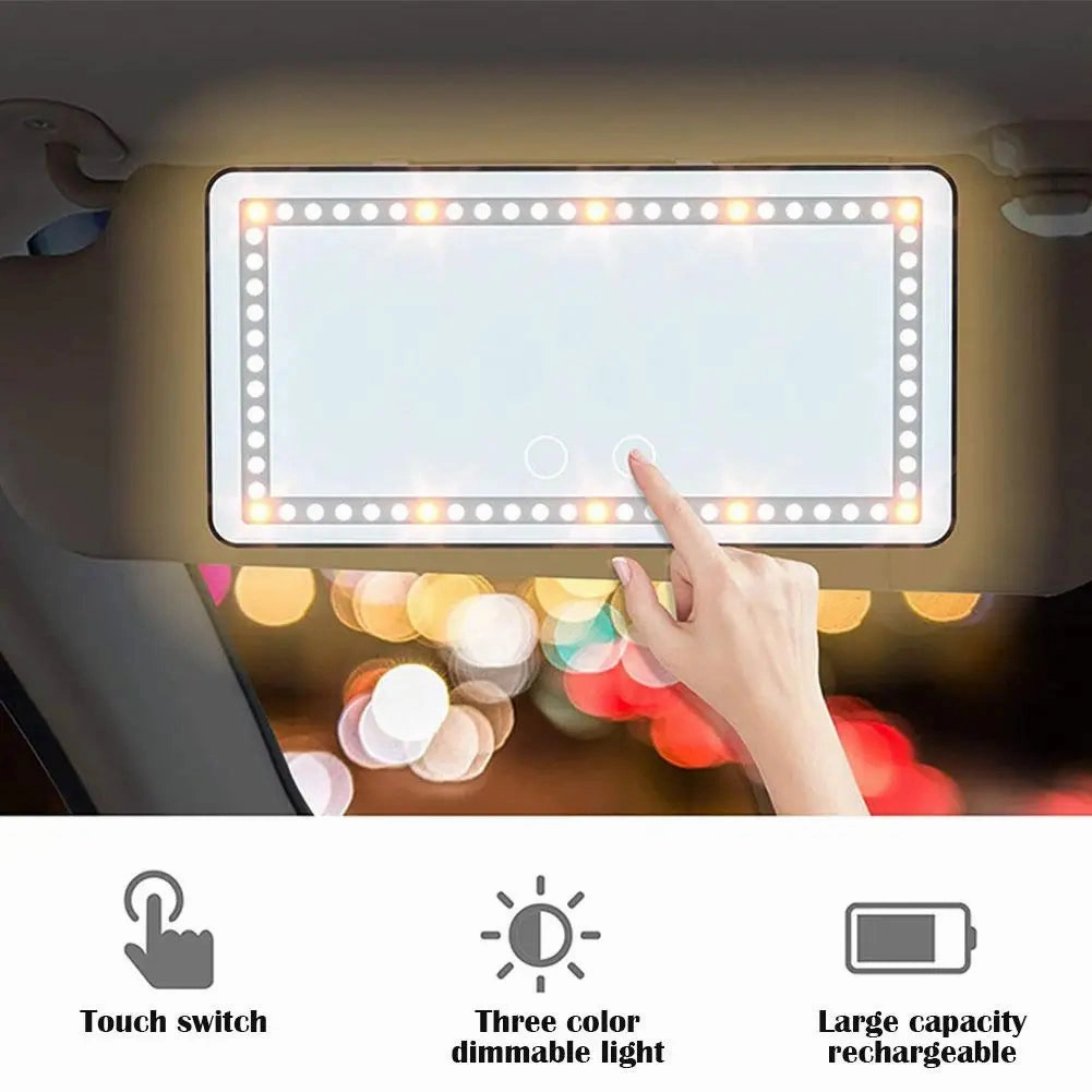 Car Sun Visor Vanity Mirror Cosmetic Mirror Rechargeable 3 Modes Makeup