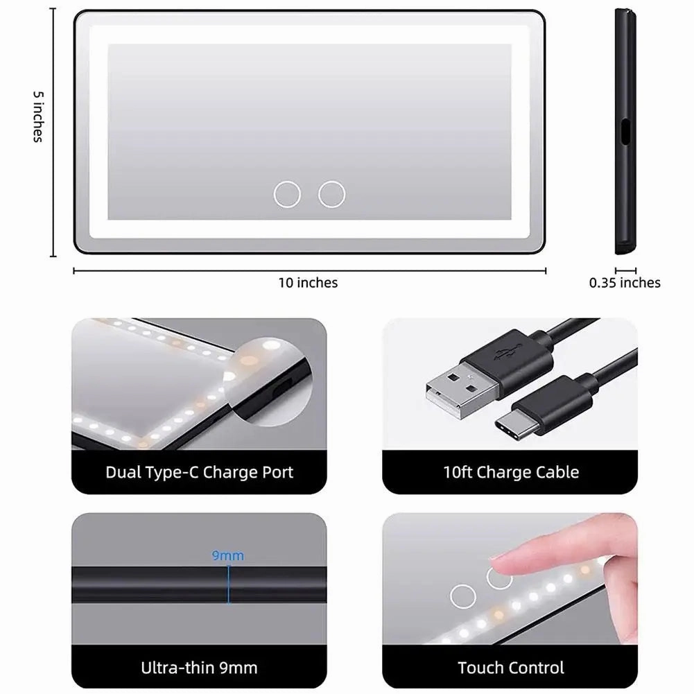 Car Sun Visor Vanity Mirror Cosmetic Mirror Rechargeable 3 Modes Makeup