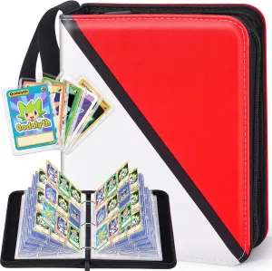 Card Binder – 9 Pocket Zipper Collection Album, Premium PU Holder, Double-Sided Display for 400 Cards, Includes 5 Hard Plastic Sleeves for Game Cards, Sports Cards
