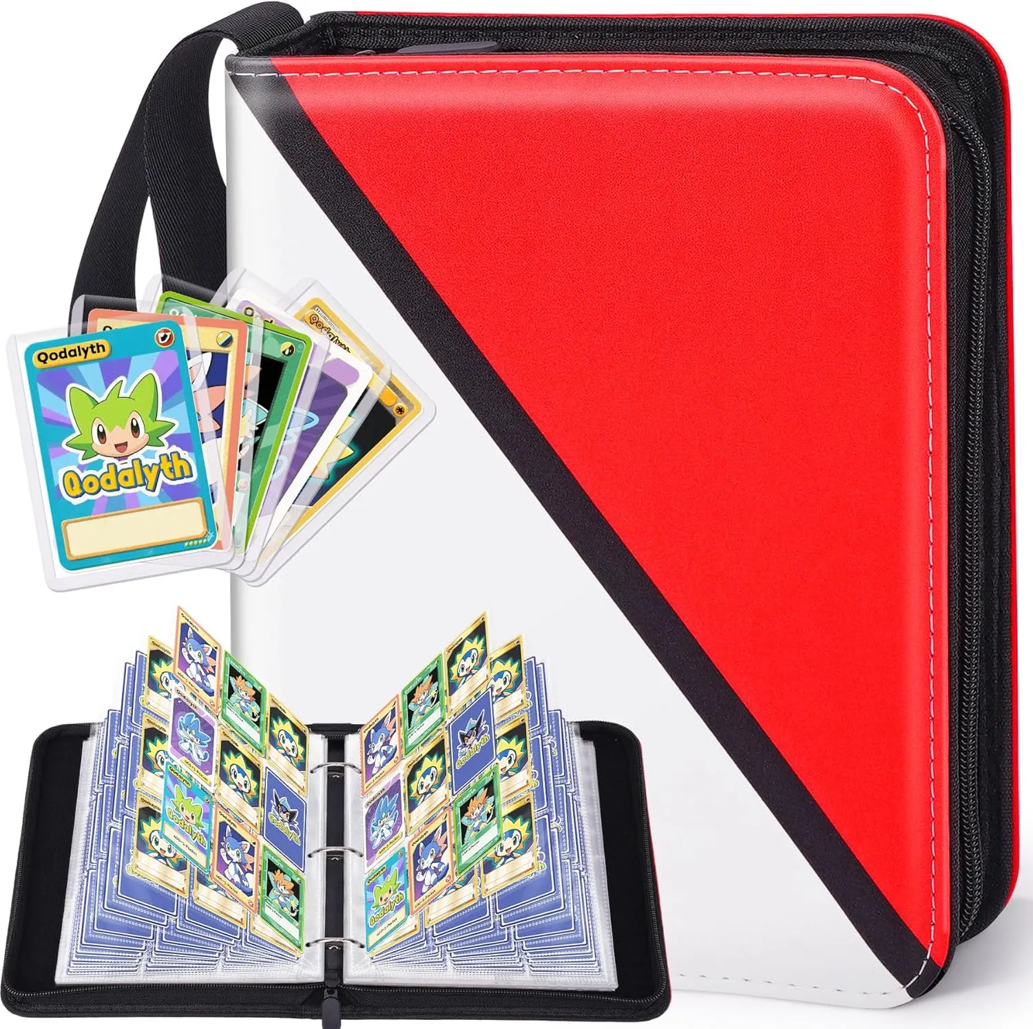 Card Binder – 9 Pocket Zipper Collection Album, Premium PU Holder, Double-Sided Display for 400 Cards, Includes 5 Hard Plastic Sleeves for Game Cards, Sports Cards