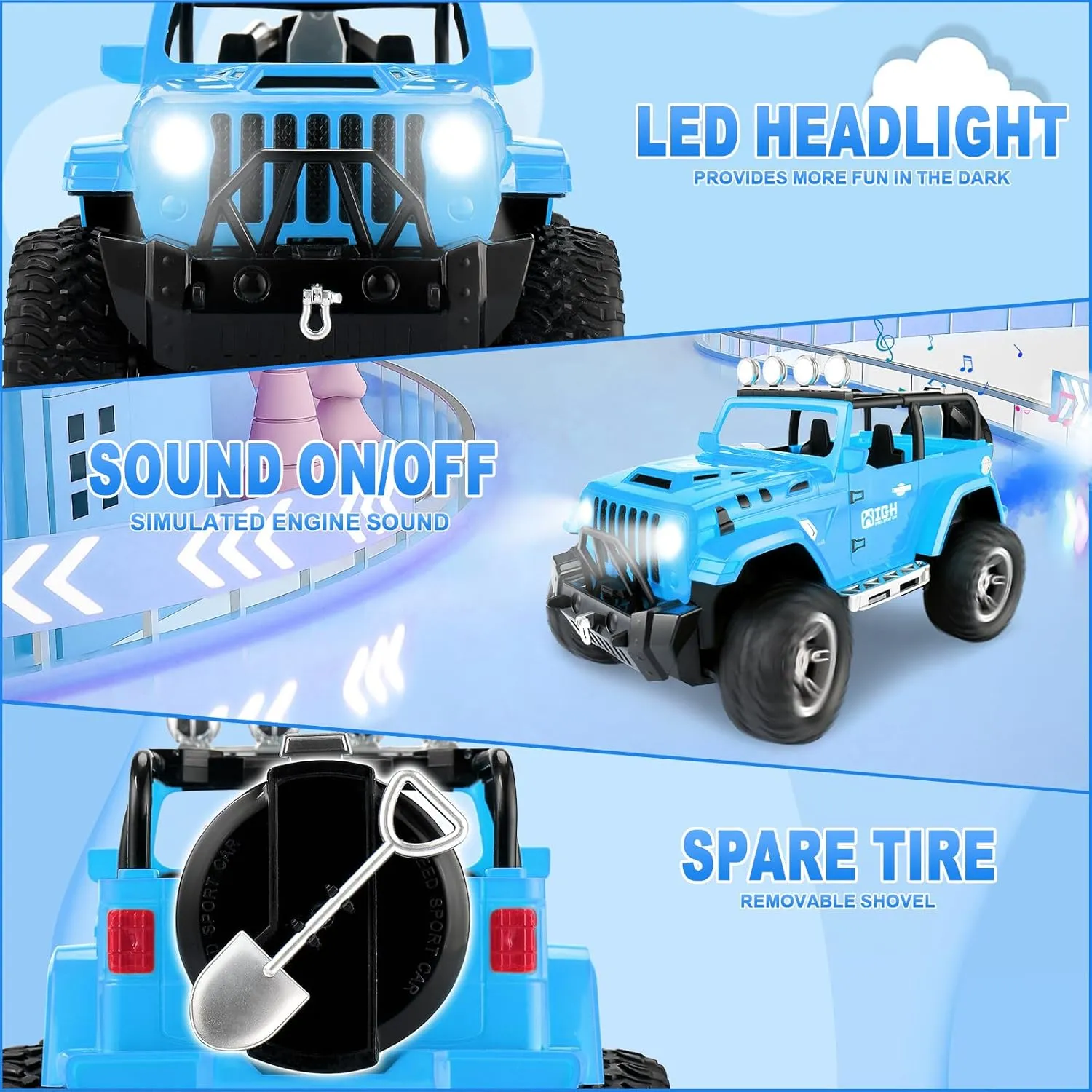 Carox Remote Control car for Kids with Spray Mist,1:16 Scale RC Car with Engine Sound and LED Lights, 2.4Ghz Off Road RC Monster Trucks -Christmas, Birthday for Kids