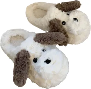 Cartoon animal puppy slippers, winter slippers, plush home shoes, slippers for warmth, cute slippers for men and women
