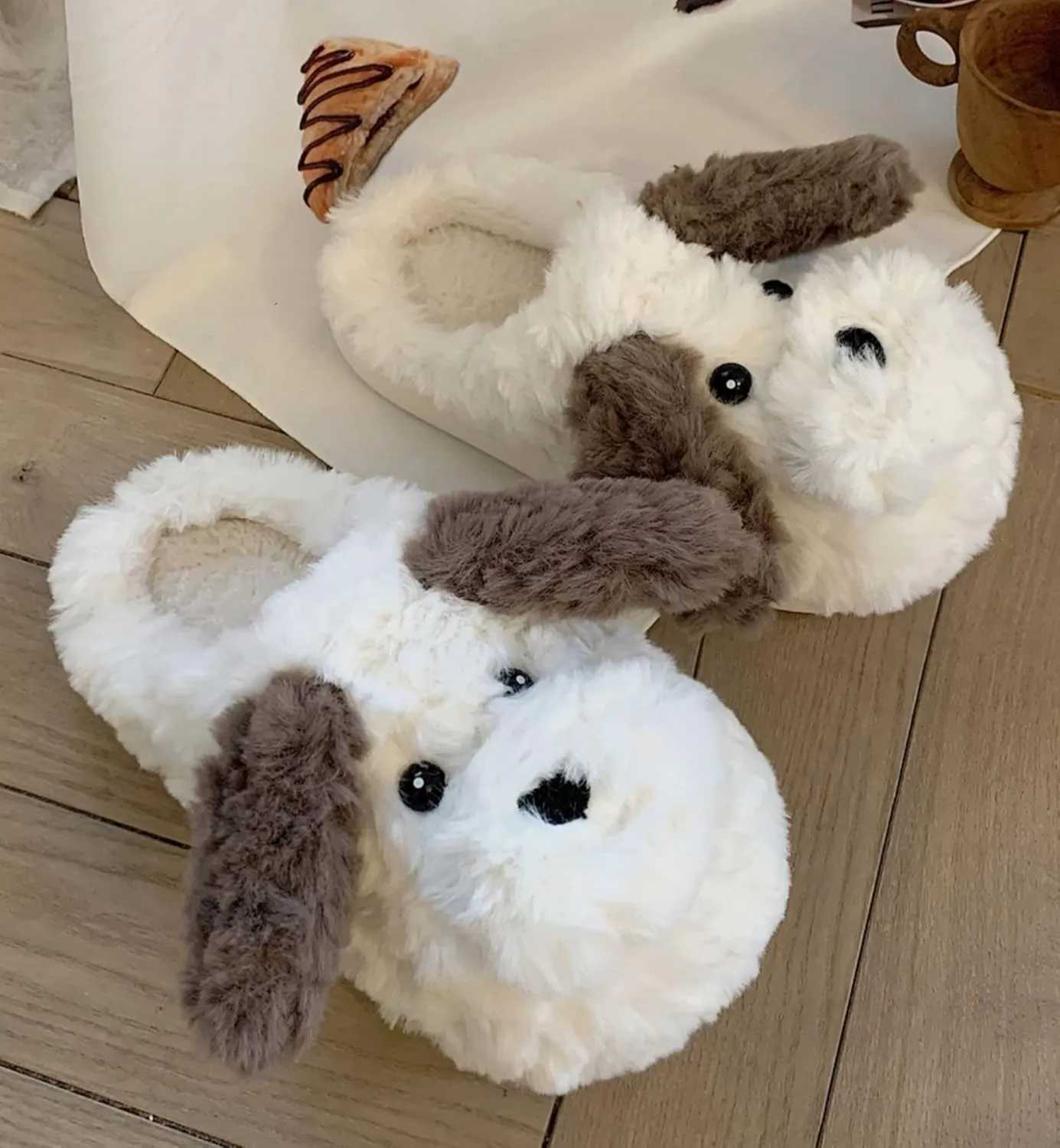 Cartoon animal puppy slippers, winter slippers, plush home shoes, slippers for warmth, cute slippers for men and women