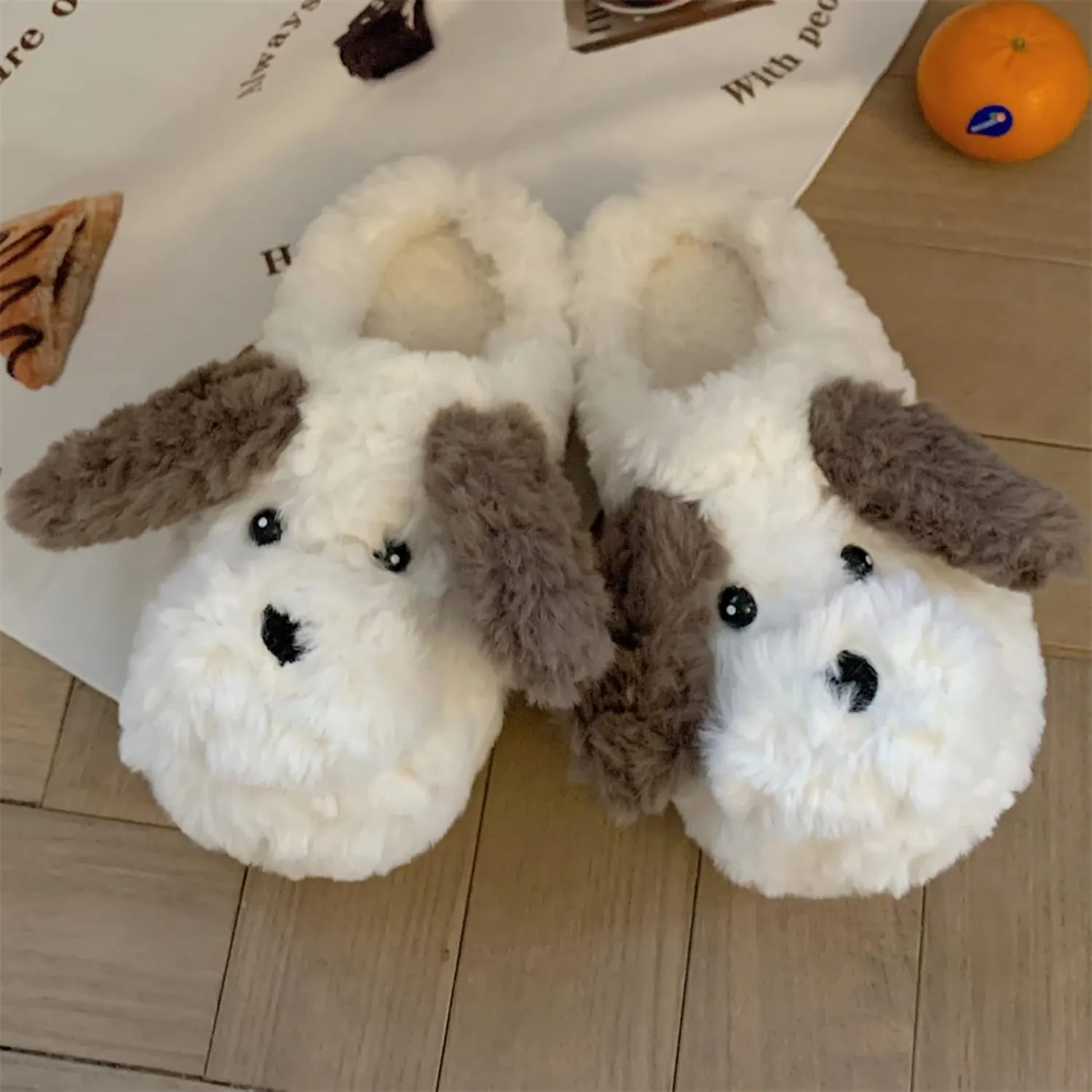 Cartoon animal puppy slippers, winter slippers, plush home shoes, slippers for warmth, cute slippers for men and women