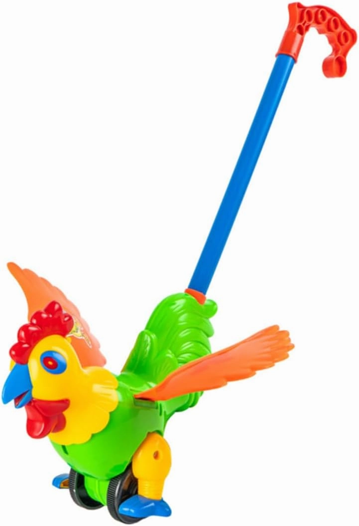 Cartoon Rooster Push Walker Detachable Handle Trolley for Cognitive Learning and Play Design Safe Material Educational Plaything