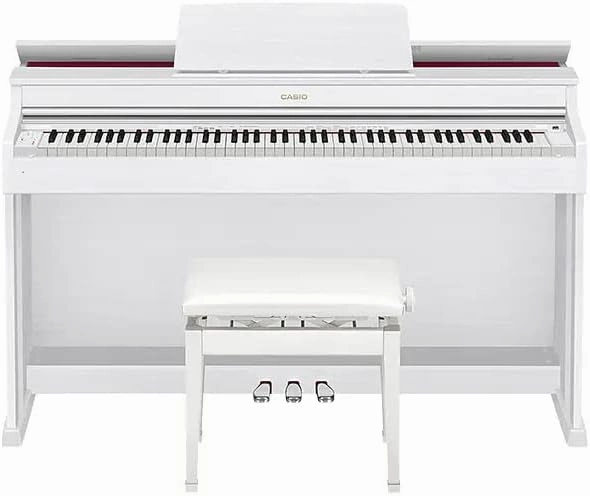 Casio AP-470 CELVIANO 88-Key Digital Cabinet Piano - White Bundle with Furniture Bench, Headphones, Online Lessons, Austin Bazaar Instructional DVD, and Polishing Cloth