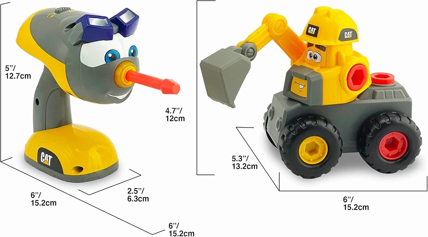 CAT Construction Toys, Fix-It Fleet Construction Toy Excavator, Ages 3 , Motorized Drill   Lights & Sounds, Improve Fine Motor Skills