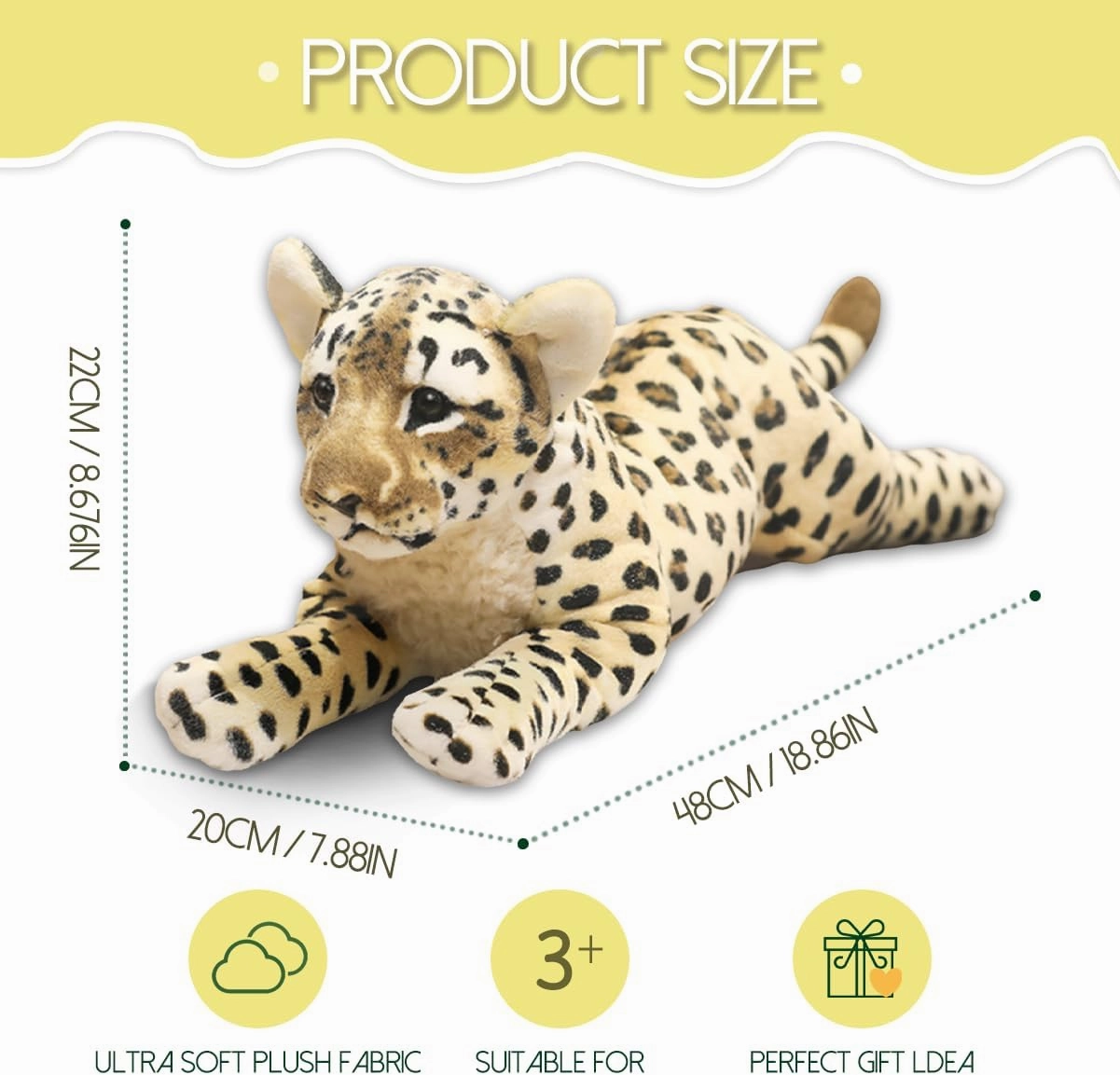 Cheetah Stuffed Animal 19" Realistic Leopard Stuffed Animal Cheetah Stuffy Leopard Plush Toys Cute Stuffed Jaguar Plush Birthday for Girls Boys