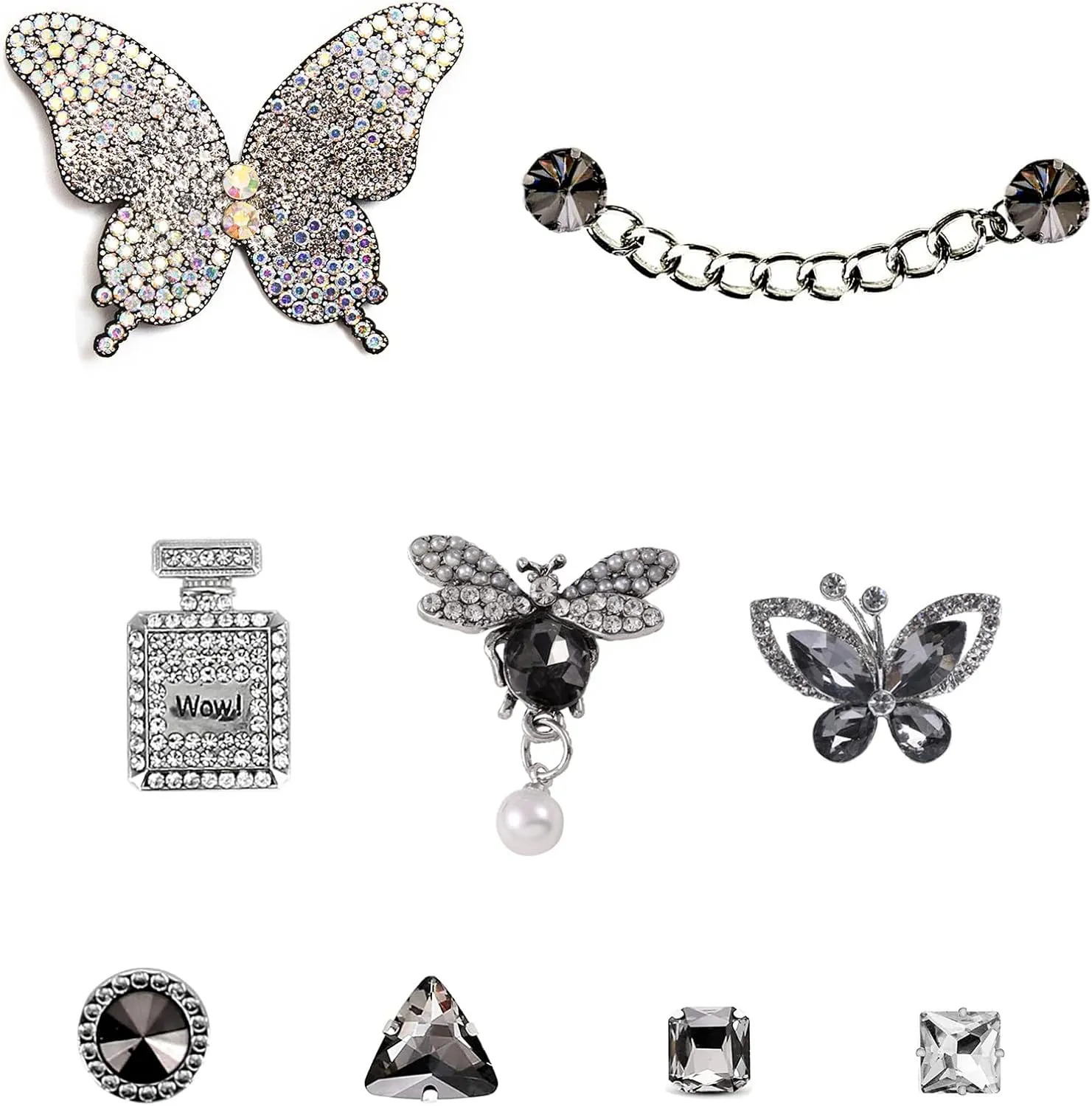 Chic Bling Shoe Charms Gold and Sliver Designer Jewels Pretty Cute Chains Decorations Accessories for Women Girl Adults