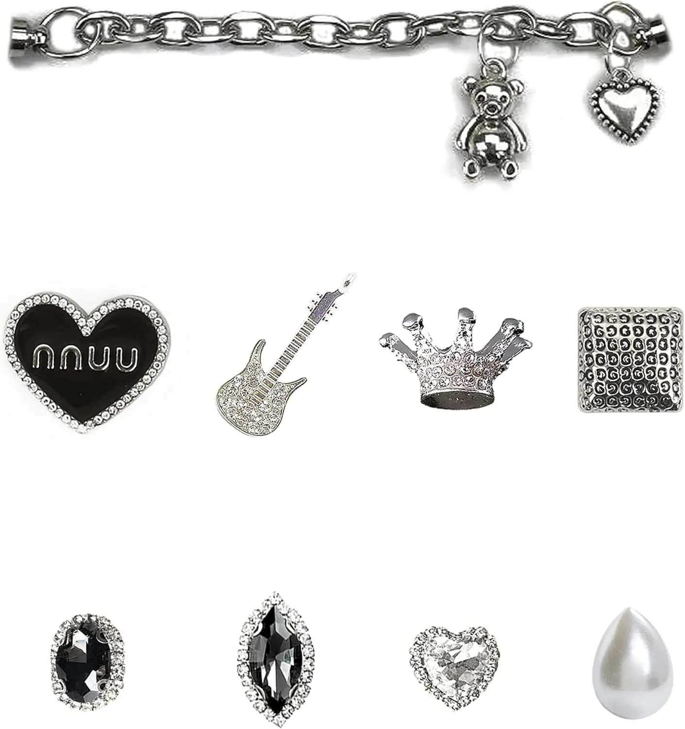 Chic Bling Shoe Charms Gold and Sliver Designer Jewels Pretty Cute Chains Decorations Accessories for Women Girl Adults