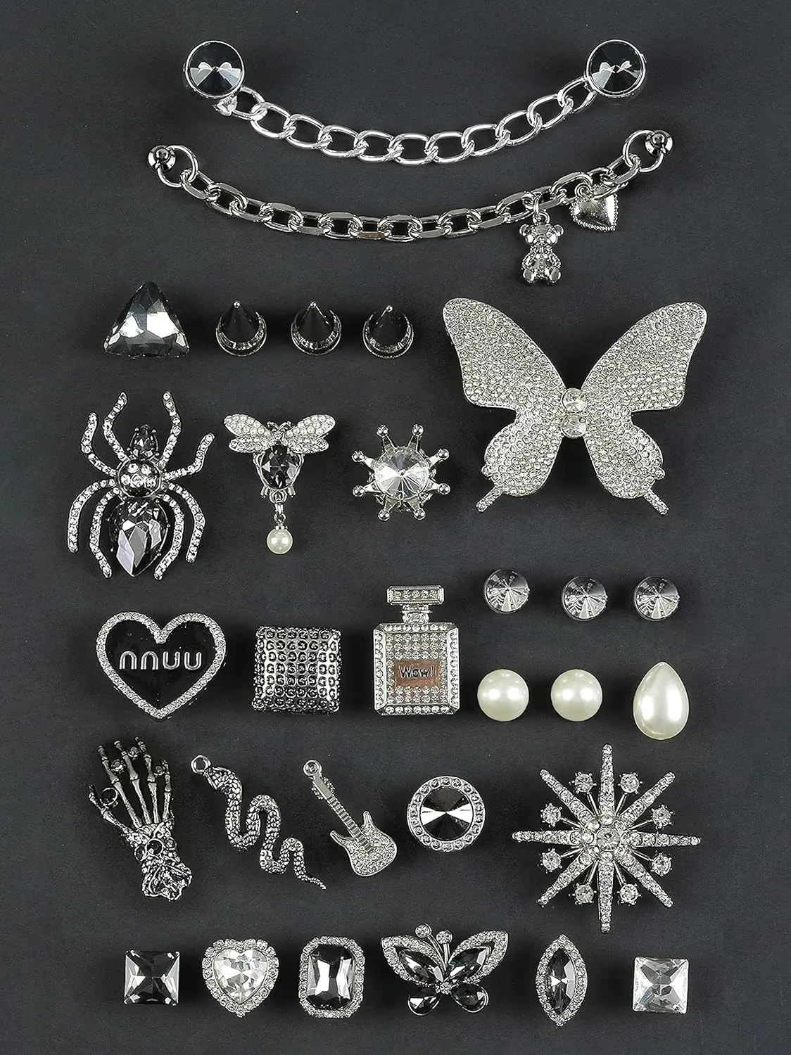 Chic Bling Shoe Charms Gold and Sliver Designer Jewels Pretty Cute Chains Decorations Accessories for Women Girl Adults