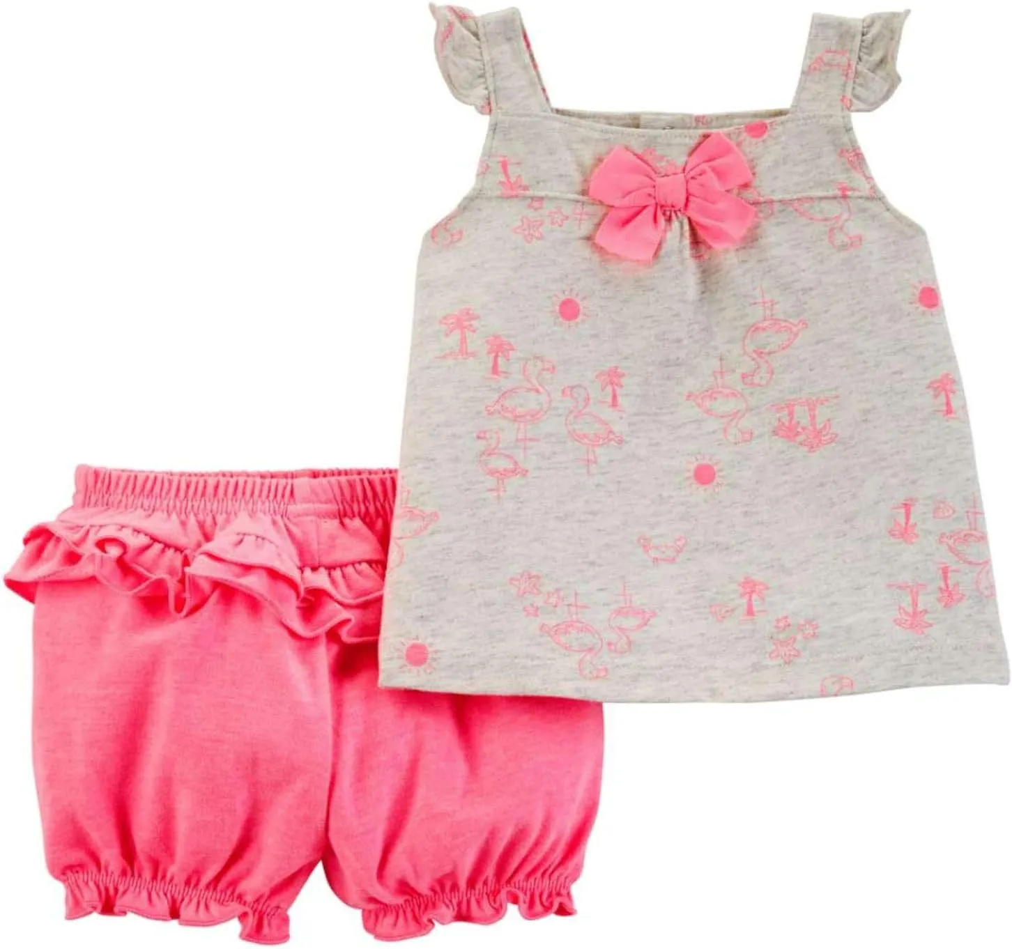 Child of Mine Baby Girls Flamingo Print Tank Top and Shorts Outfit, 2 Piece Set Pink (3/6 Months)