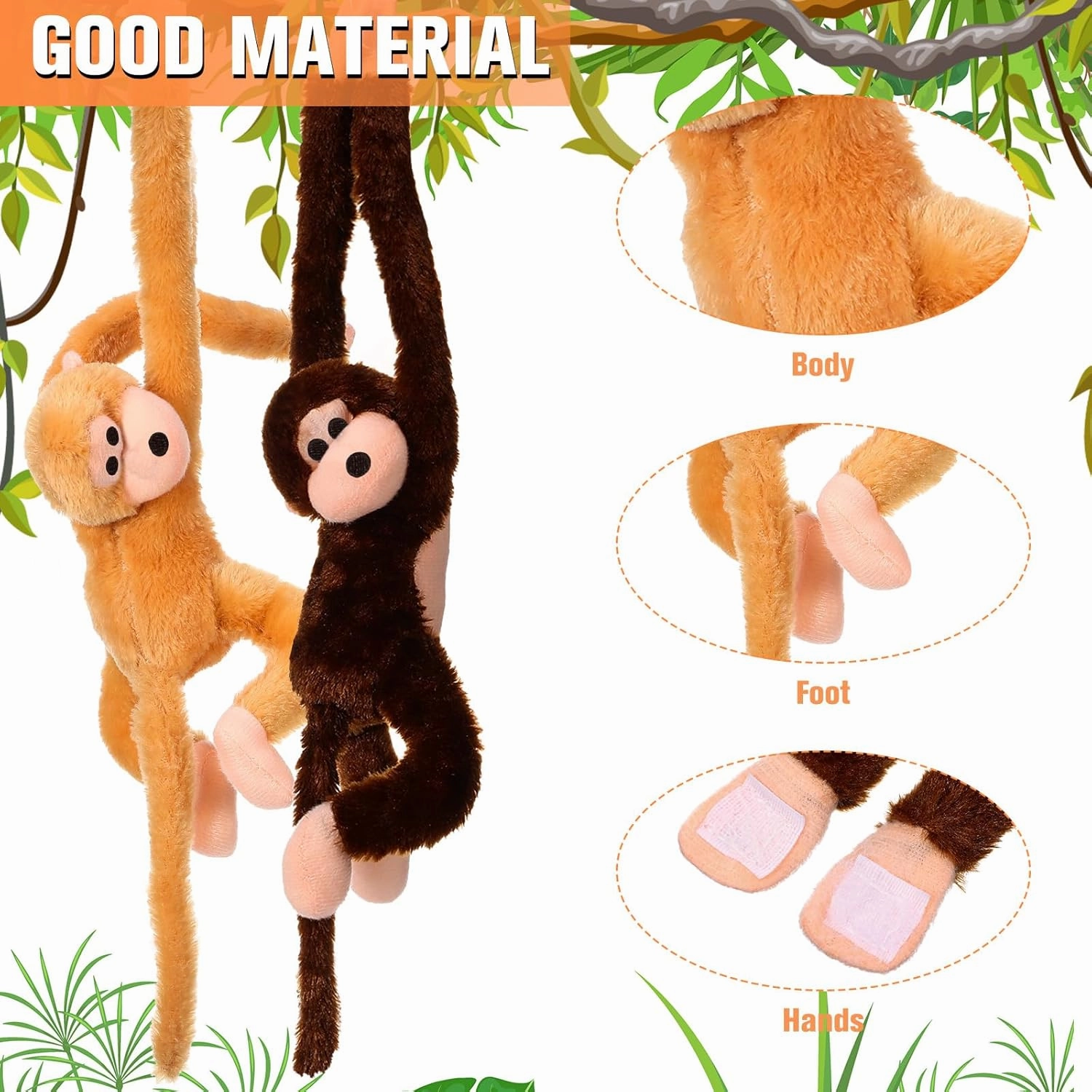 Chivao Set of 4 Stuffed Monkey Hanging Stuffed Animal Monkey Plush Toy Large Animal with Loop for Gifts Favors