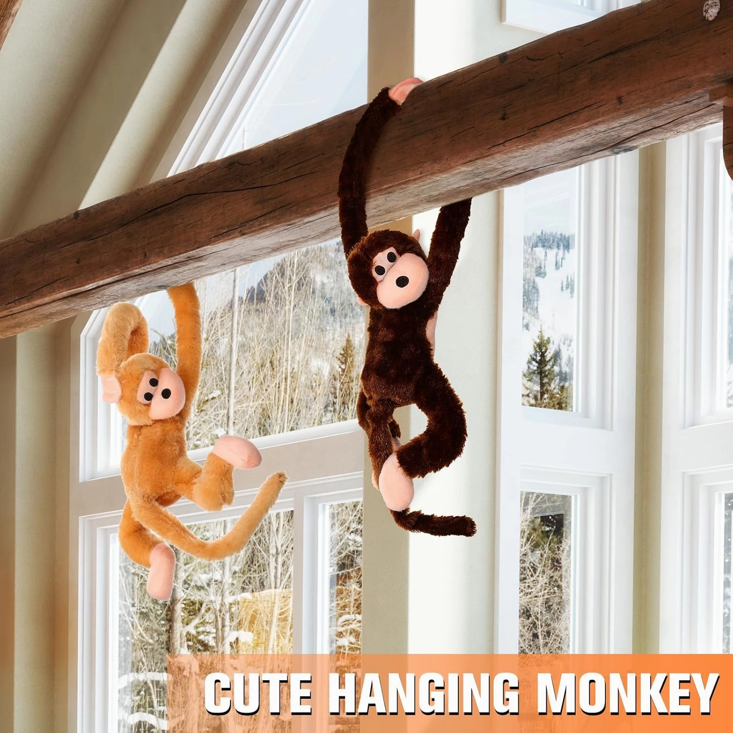 Chivao Set of 4 Stuffed Monkey Hanging Stuffed Animal Monkey Plush Toy Large Animal with Loop for Gifts Favors
