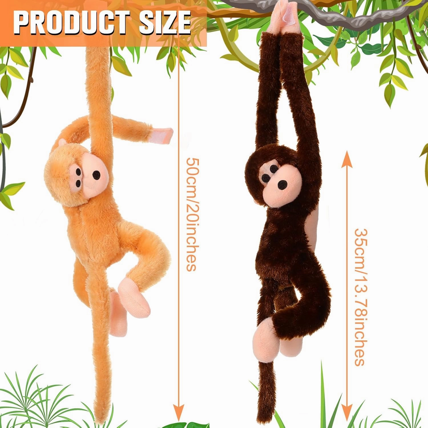 Chivao Set of 4 Stuffed Monkey Hanging Stuffed Animal Monkey Plush Toy Large Animal with Loop for Gifts Favors