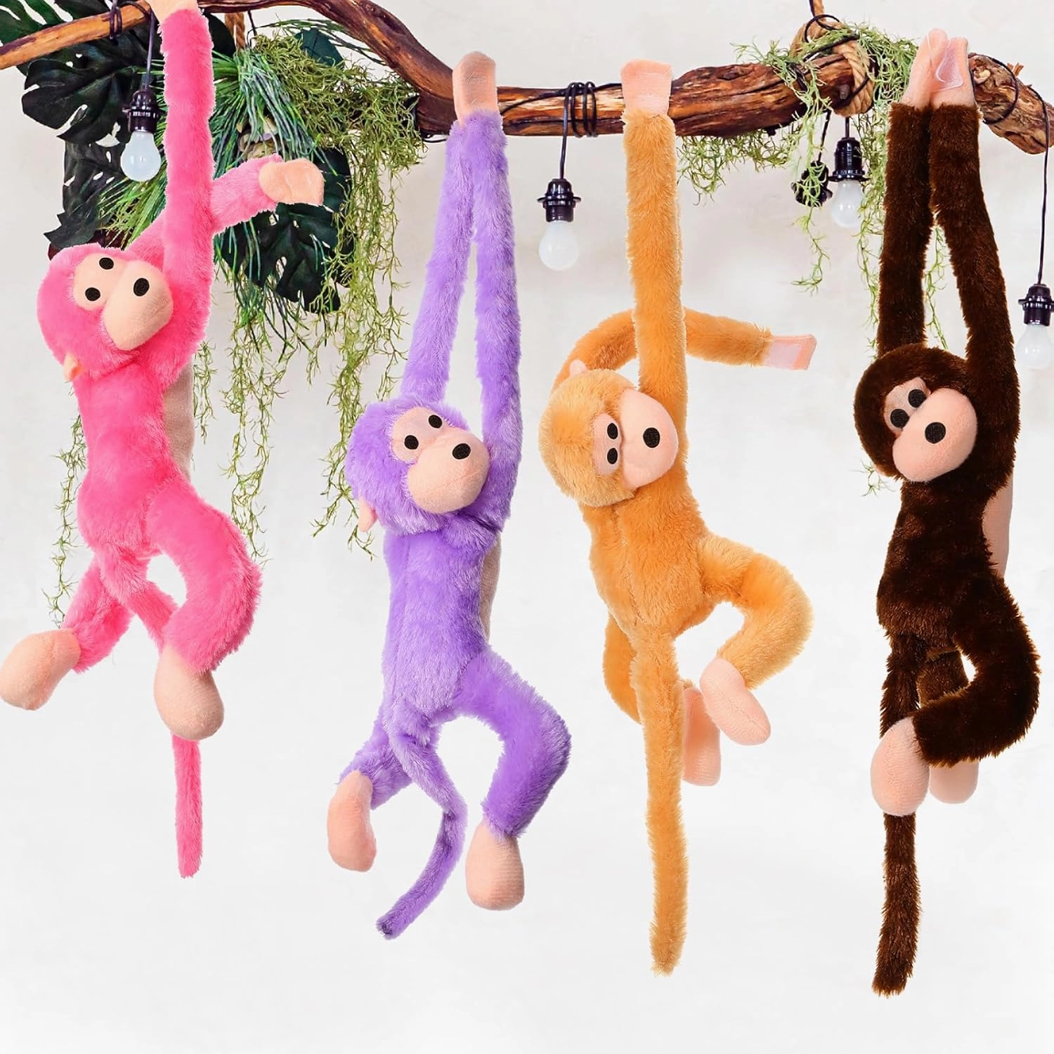 Chivao Set of 4 Stuffed Monkey Hanging Stuffed Animal Monkey Plush Toy Large Animal with Loop for Gifts Favors