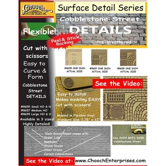 Chooch Flexible Roadway Cobblestone Street Details - Small for HO & N Scales