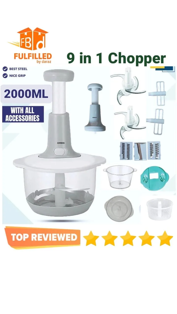Chopper Food Processor, 2000 ML Cup Food Processor, Press Start Quick Operation, 3-Blade Double Layer Thickening Transparent Bowl is Safe and Reliable Kitchens Best Food Chopper.