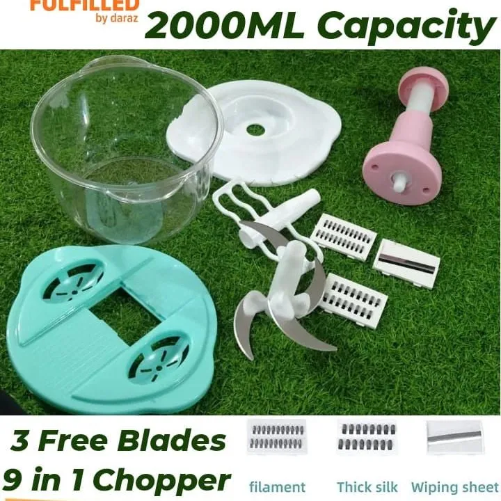 Chopper Food Processor, 2000 ML Cup Food Processor, Press Start Quick Operation, 3-Blade Double Layer Thickening Transparent Bowl is Safe and Reliable Kitchens Best Food Chopper.