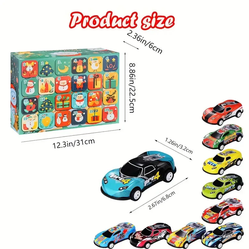 Christmas Advent Calendar Metal Pull Back Toy Cars Set