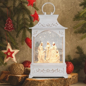 Christmas Lanterns-Lighted Christmas Snow Globes - White Nativity Musical Snow Globe with Swirling Glittering and Battery Operated LED Light Christmas Home Decor(White)