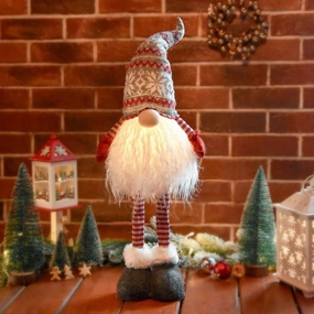 Christmas Lights Gnome Decorations for Valentine, 2024 Ornaments Handmade Xmas Standing Figurine with Grey Snow Hat, Swedish Tomte Santa Holiday Elf Decor Gifts, 24 inch, Red