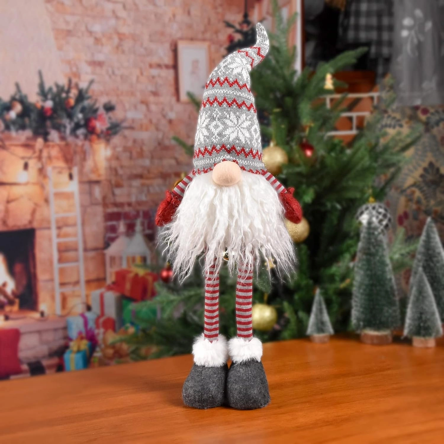 Christmas Lights Gnome Decorations for Valentine, 2024 Ornaments Handmade Xmas Standing Figurine with Grey Snow Hat, Swedish Tomte Santa Holiday Elf Decor Gifts, 24 inch, Red