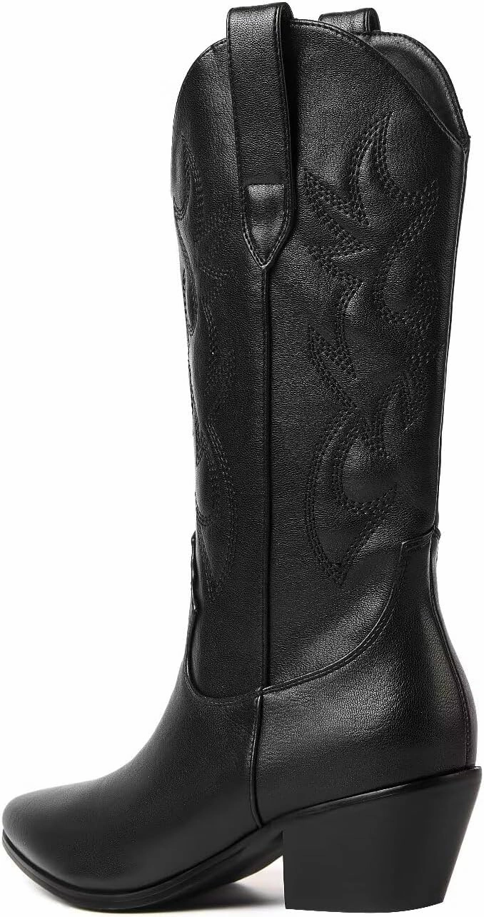 CIERWS Women's Embroidered Western Cowboy Boots Cowgirl Boots Knee High Medium Heel Chunky Heel Classic Retro Boots