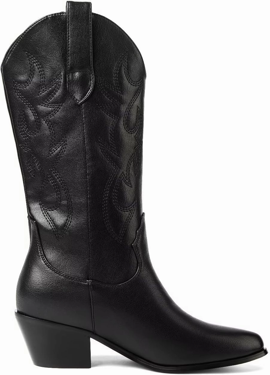 CIERWS Women's Embroidered Western Cowboy Boots Cowgirl Boots Knee High Medium Heel Chunky Heel Classic Retro Boots