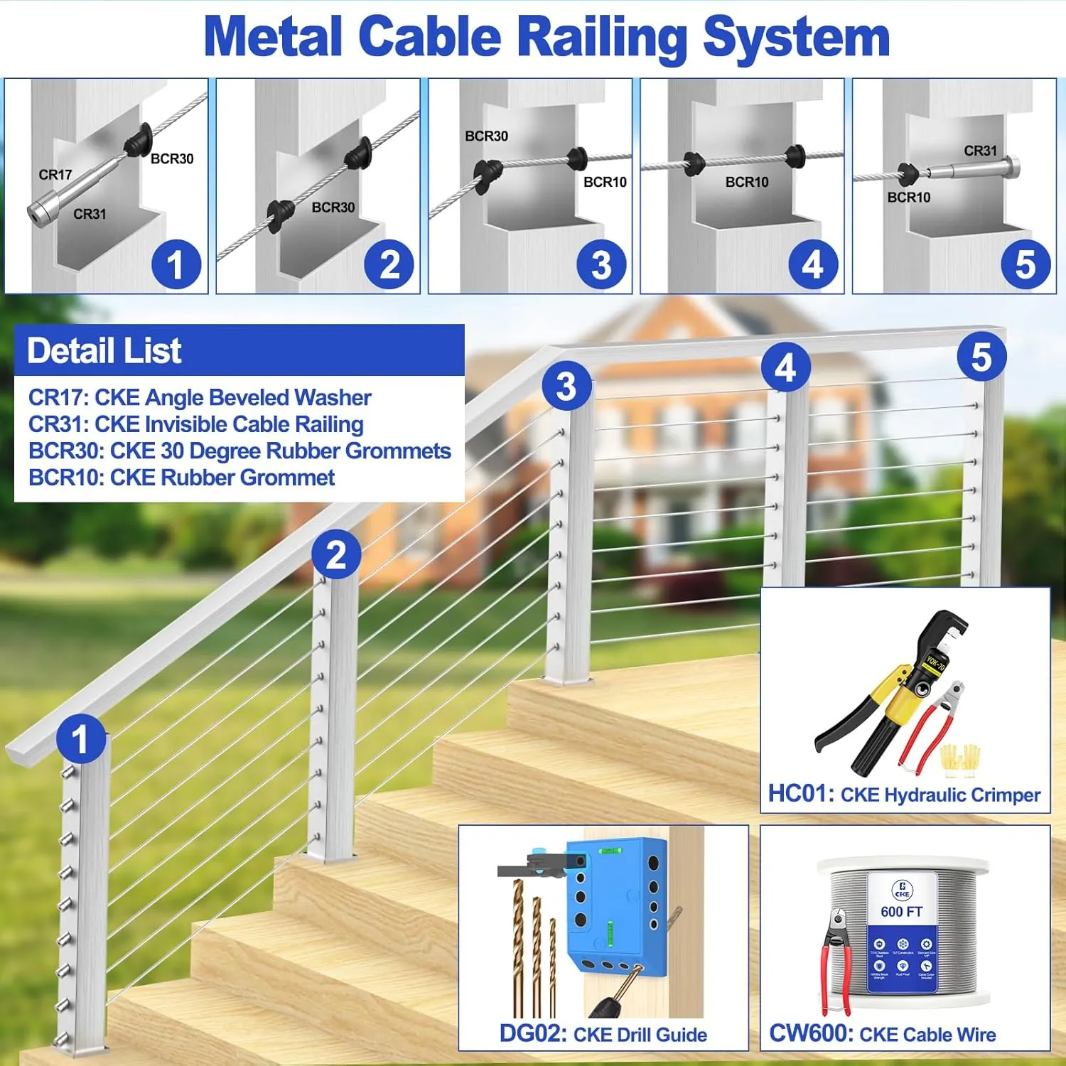 CKE 600FT 1/8" Stainless Steel Cable Railing System Hardware, T316 Marine Grade Stainless Steel Wire Rope Cable for Deck Cable Railing Kits, 7x7 Strands Aircraft Cable Wire Rope, DIY Balustrades CW600