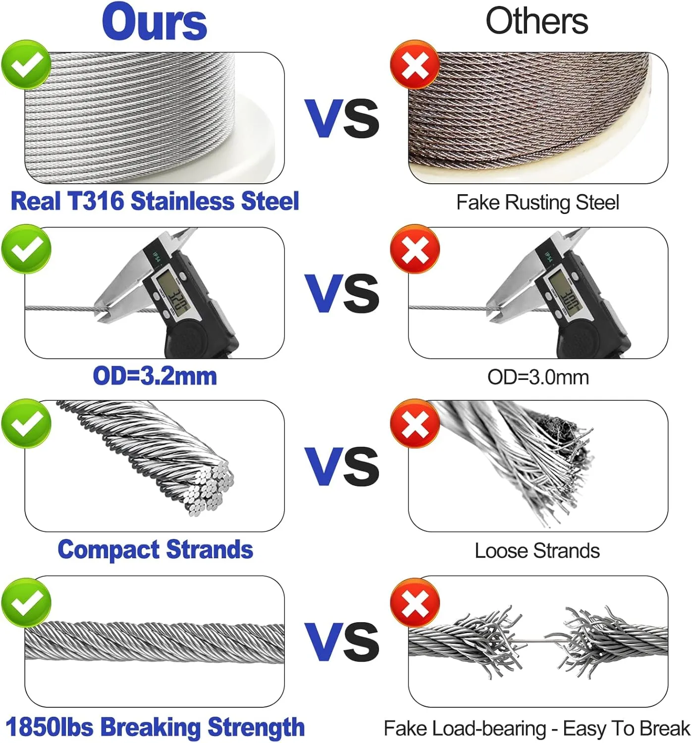 CKE 600FT 1/8" Stainless Steel Cable Railing System Hardware, T316 Marine Grade Stainless Steel Wire Rope Cable for Deck Cable Railing Kits, 7x7 Strands Aircraft Cable Wire Rope, DIY Balustrades CW600