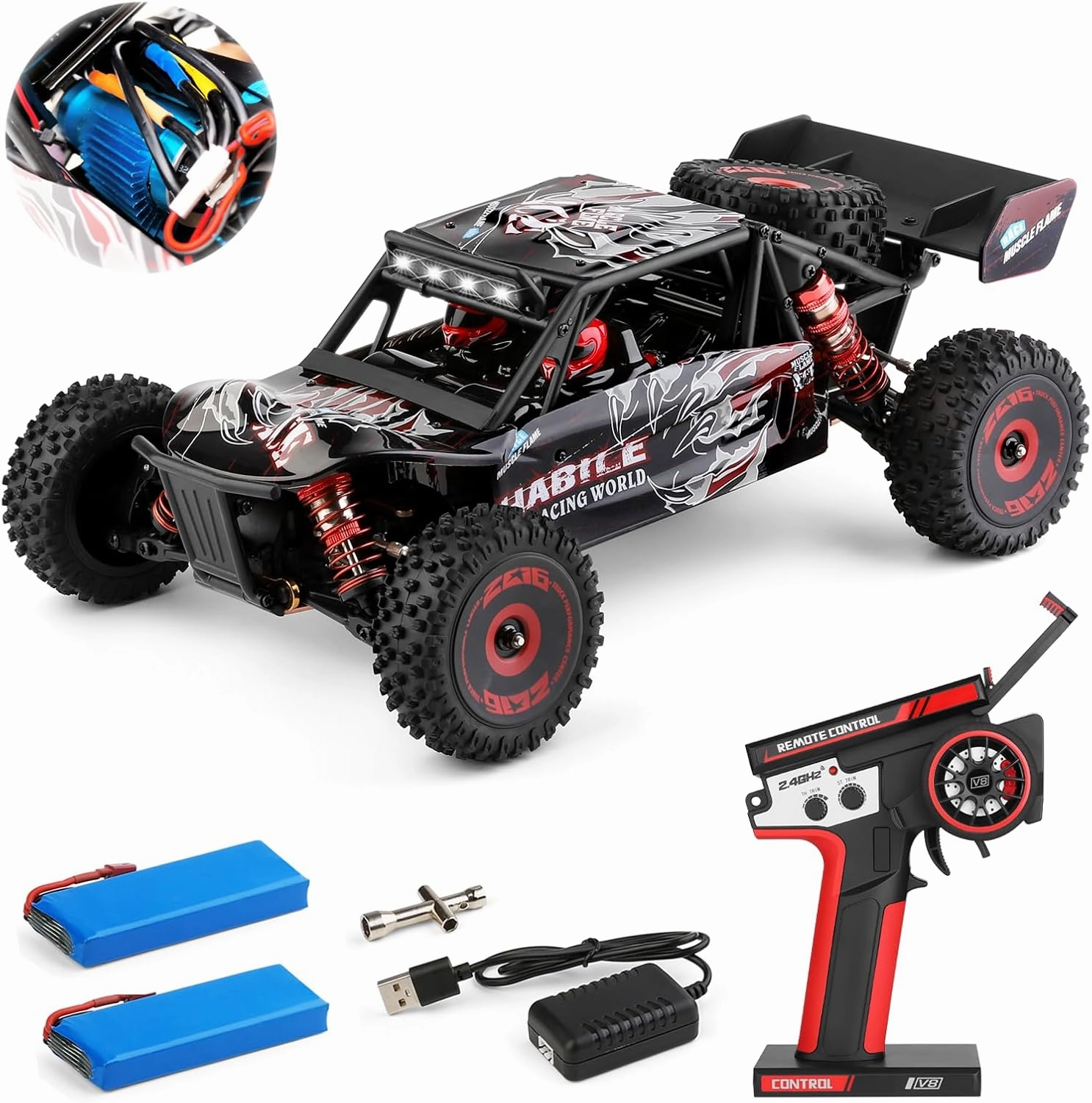 CKYSCHN WLtoys 124016(V2) Fast RC Cars, 75km/h Brushless RC Buggy Trucks, 1/12 Scale 4x4 Fast Remote Control Car, High Speed Off Road Hobby RC Car Adults with 2 Batteries