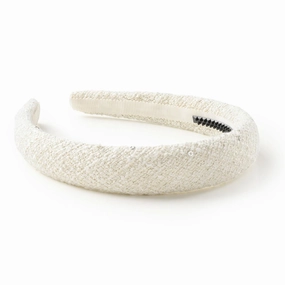 Clara Tweed Padded Headband - Ecru | Luxurious Tweed Fabric with Plush Padding | Comfortable Fit with Rubberized Teeth | Sophisticated Accessory for Casual & Polished Looks