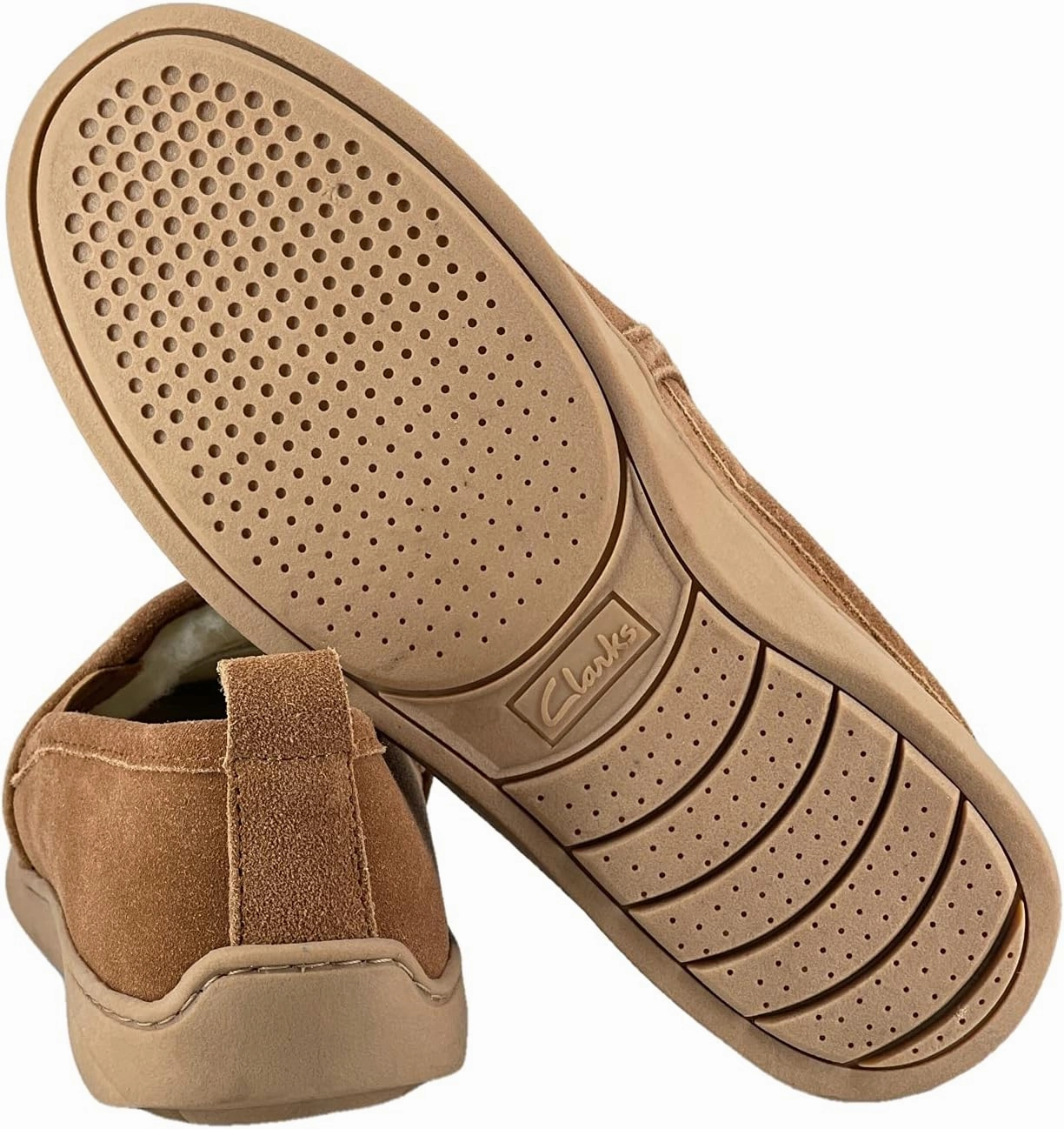 Clarks Mens Suede Leather Twin Gore Slipper SH20680 - Plush Faux Fur Lining Indoor Outdoor House Slippers For Men M US