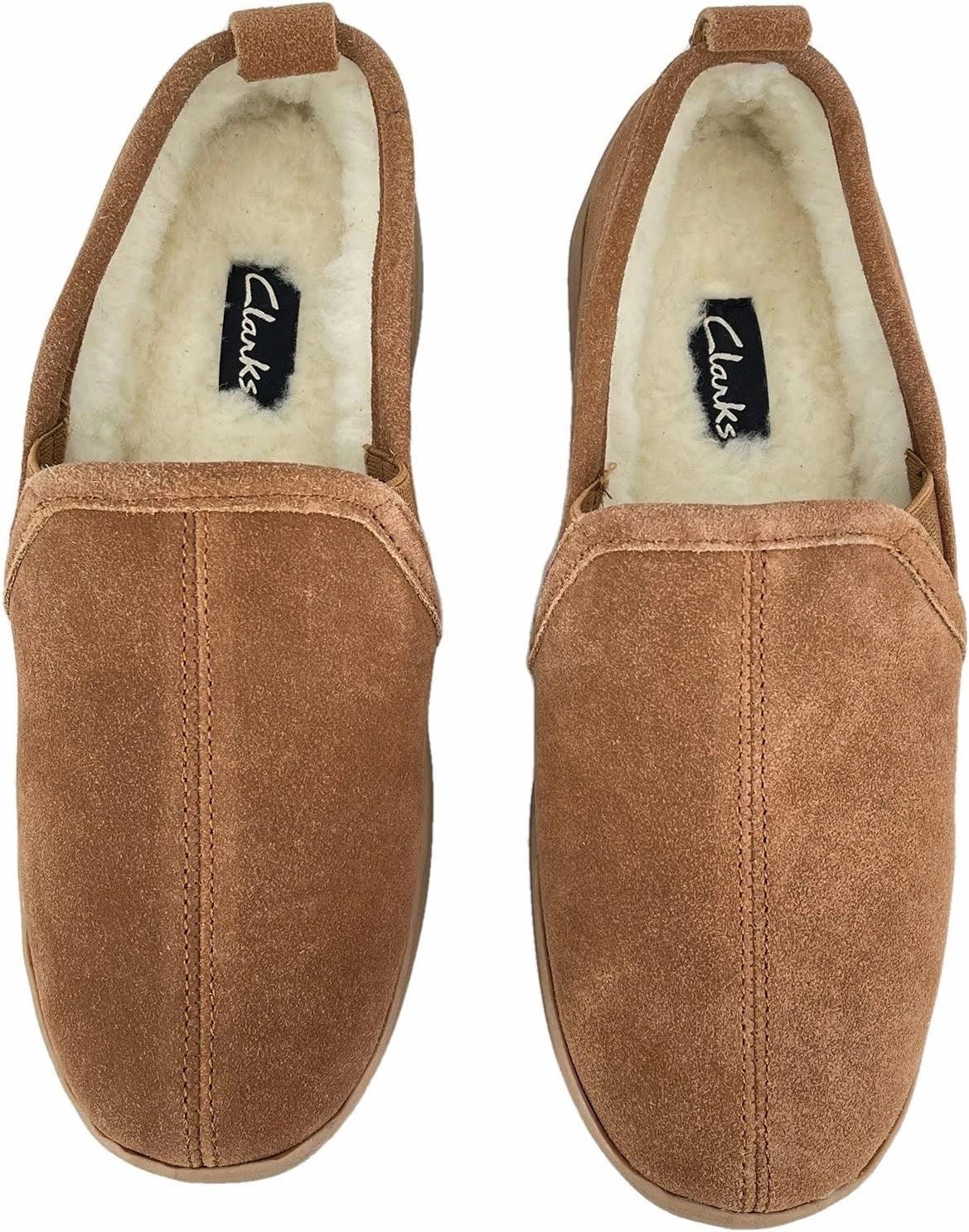 Clarks Mens Suede Leather Twin Gore Slipper SH20680 - Plush Faux Fur Lining Indoor Outdoor House Slippers For Men M US