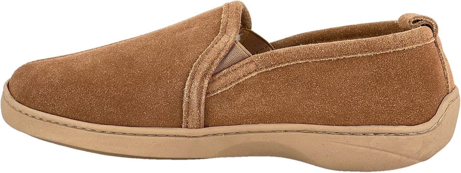 Clarks Mens Suede Leather Twin Gore Slipper SH20680 - Plush Faux Fur Lining Indoor Outdoor House Slippers For Men M US