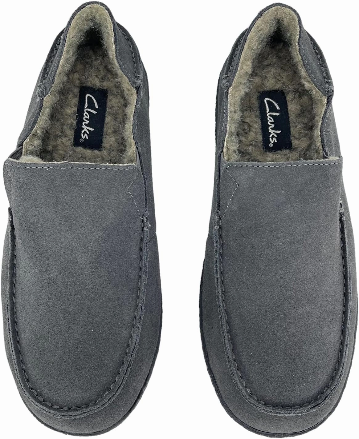 Clarks Mens Suede Slipper With Collapse Heel and Twin Gore JMH2043 - Warm Plush Faux Sherpa Lining - Indoor Outdoor House Slippers For Men
