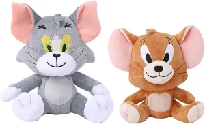 Classic Cartoon Cat and Mouse Plush Toy Set - 7 Inch Sitting Cat & 5 Inch Sitting Mouse Stuffed Animals, Cute Cartoon Plushies for Birthday Party Decorations, Gifts for Girls Boys, and Home Decor
