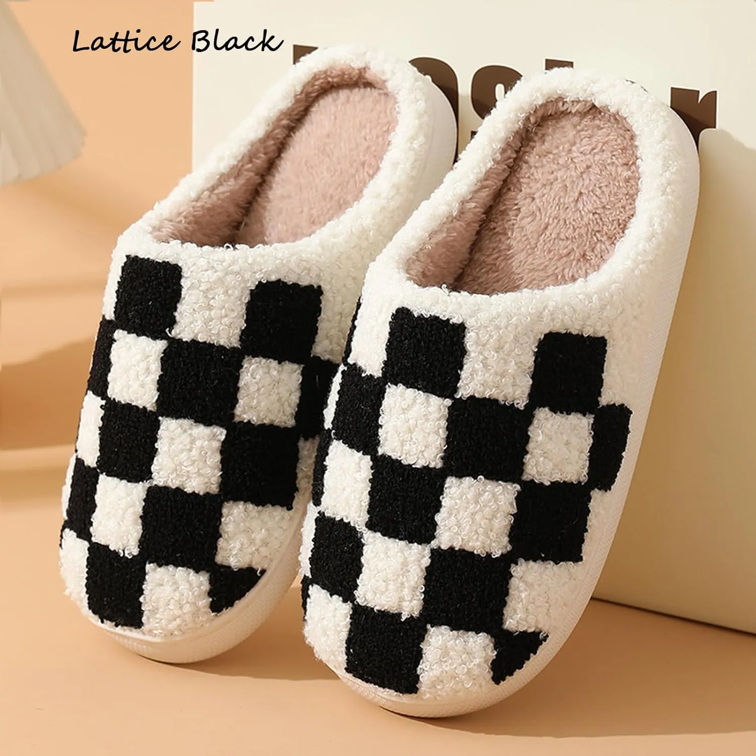 Classic House Plaid Slippers For Women Mens,Cozy Non Slip Outdoor Indoor Plush Slides Slippers